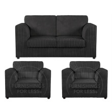 (Black, 2 Seater + 2 x Armchairs) Luxor Fullback Cord Sofa Set Range