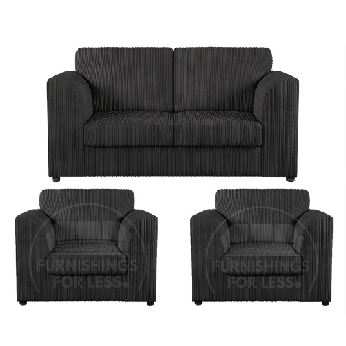 (Black, 2 Seater + 2 x Armchairs) Luxor Fullback Cord Sofa Set Range