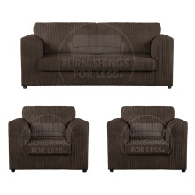 (Chocolate, 3 Seater + 2 x Armchairs) Luxor Fullback Cord Sofa Set Range