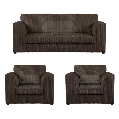 (Chocolate, 3 Seater + 2 x Armchairs) Luxor Fullback Cord Sofa Set Range