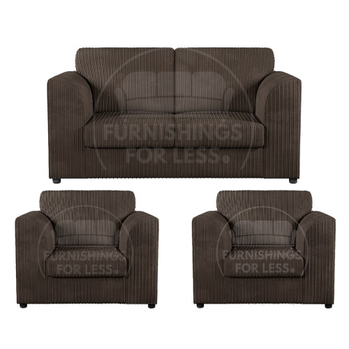 (Chocolate, 2 Seater + 2 x Armchairs) Luxor Fullback Cord Sofa Set Range