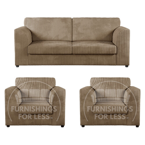 (Coffee, 3 Seater + 2 x Armchairs) Luxor Fullback Cord Sofa Set Range