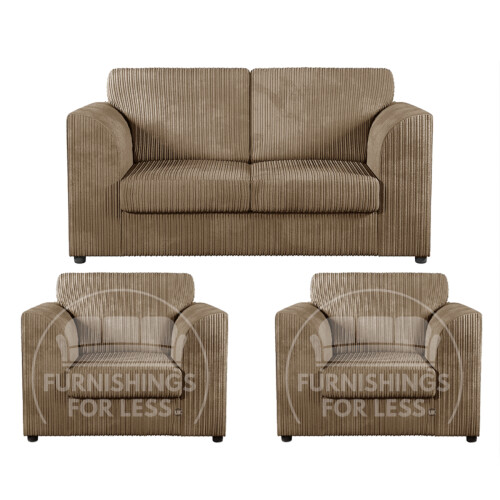 (Coffee, 2 Seater + 2 x Armchairs) Luxor Fullback Cord Sofa Set Range