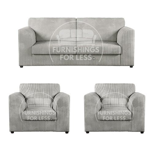 (Silver, 3 Seater + 2 x Armchairs) Luxor Fullback Cord Sofa Set Range