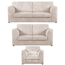 (Cream, 3 & 2 Seater + Armchair) Luxor Fullback Cord Sofa Set Range