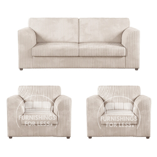 (Cream, 3 Seater + 2 x Armchairs) Luxor Fullback Cord Sofa Set Range