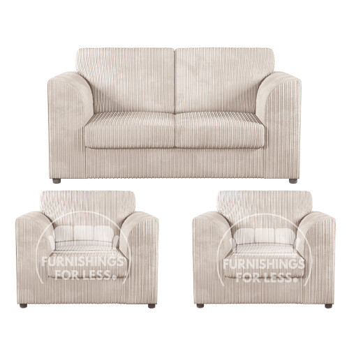 (Cream, 2 Seater + 2 x Armchairs) Luxor Fullback Cord Sofa Set Range