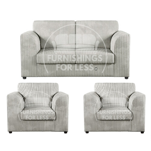 (Silver, 2 Seater + 2 x Armchairs) Luxor Fullback Cord Sofa Set Range