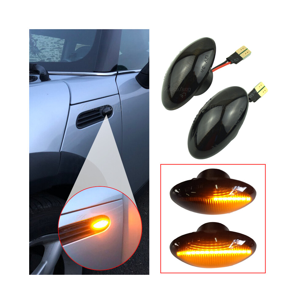 (Dynamic Black) 2Pcs Car Dynamic LED Side Repeater Indicator Light Flowing Side Marker Signal Lamp Light for BMW Mini Cooper R50 R52 R53 02-08