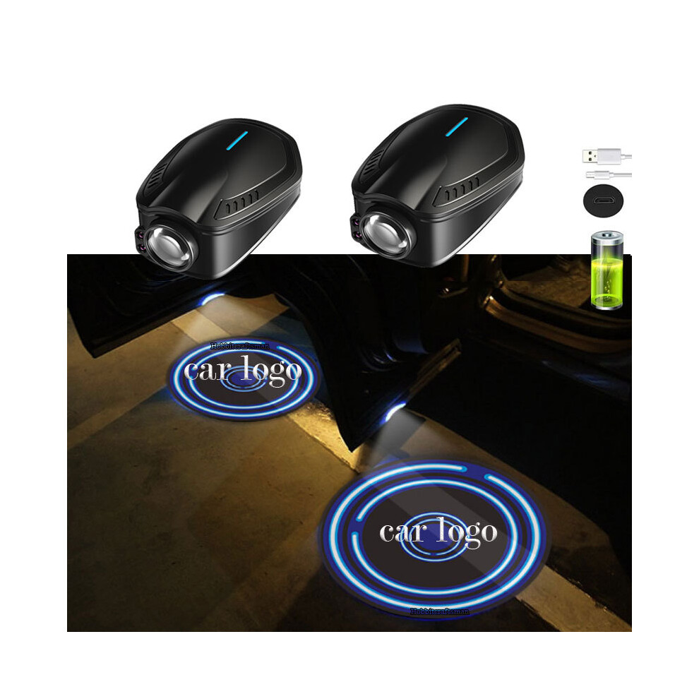 (2 Pcs, custom pattern logo) customizable Led Car Logo Projector Light Welcome Door Lights Rechargeable Wireless Logo Ghost Shadow Car Laser Emblem La