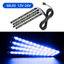 (4x12 LED  USB blue) Car Interior Led Light Bar 4 in 1 Backlight Ambient Mood Foot Light Cigarette Lighter or USB Auto Decorative Atmosphere Lamp