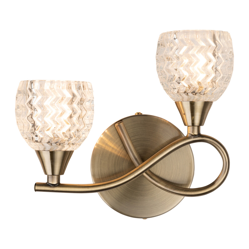 Hendon Antique Brass Twin Wall Light with Glass Shades