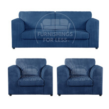 (Marine Blue, 3 Seater + 2 x Armchairs) Luxor Fullback Cord Sofa Set Range