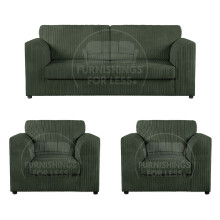 (Green, 3 Seater + 2 x Armchairs) Luxor Fullback Cord Sofa Set Range
