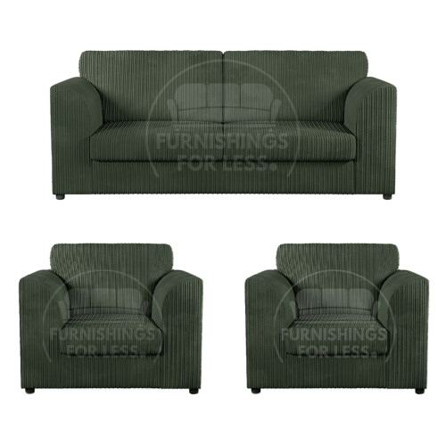 (Green, 3 Seater + 2 x Armchairs) Luxor Fullback Cord Sofa Set Range
