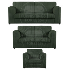 (Green, 3 & 2 Seater + Armchair) Luxor Fullback Cord Sofa Set Range