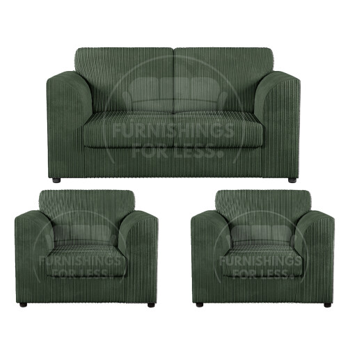 (Green, 2 Seater + 2 x Armchairs) Luxor Fullback Cord Sofa Set Range