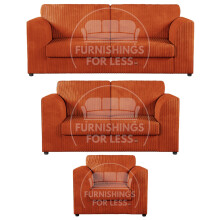 (Orange, 3 & 2 Seater + Armchair) Luxor Fullback Cord Sofa Set Range