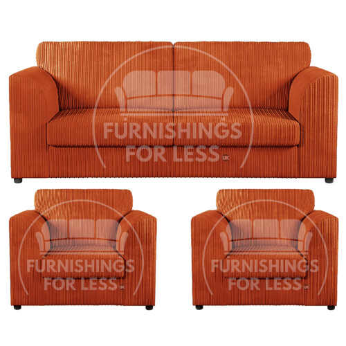 (Orange, 3 Seater + 2 x Armchairs) Luxor Fullback Cord Sofa Set Range