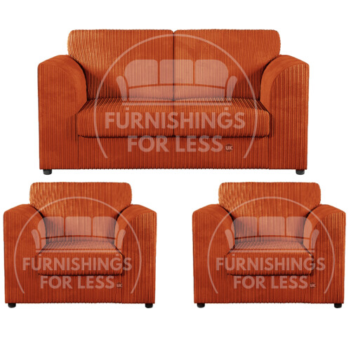 (Orange, 2 Seater + 2 x Armchairs) Luxor Fullback Cord Sofa Set Range