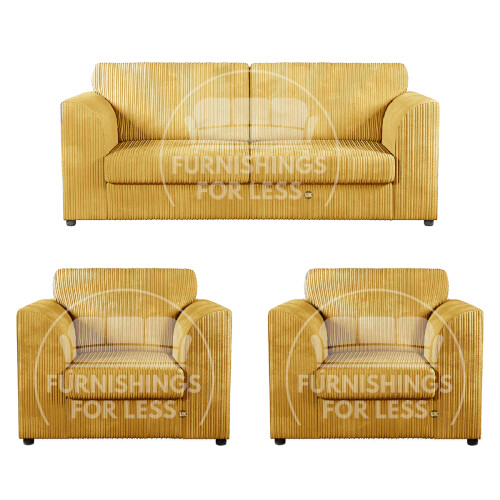 (Mustard, 3 Seater + 2 x Armchairs) Luxor Fullback Cord Sofa Set Range