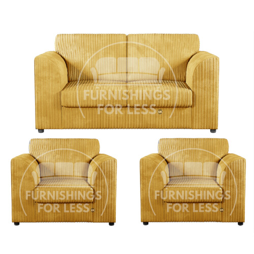 (Mustard, 2 Seater + 2 x Armchairs) Luxor Fullback Cord Sofa Set Range