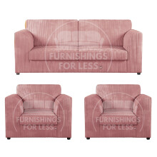 (Pink, 3 Seater + 2 x Armchairs) Luxor Fullback Cord Sofa Set Range