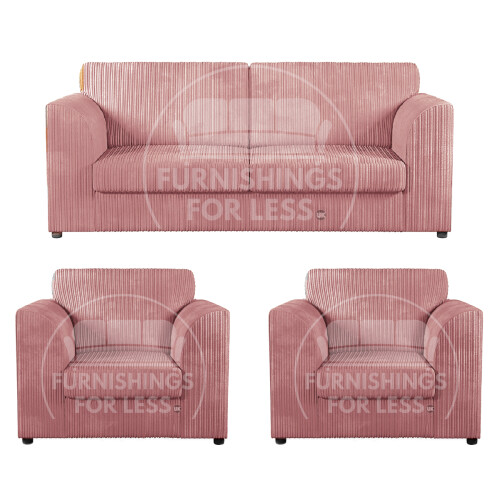 (Pink, 3 Seater + 2 x Armchairs) Luxor Fullback Cord Sofa Set Range