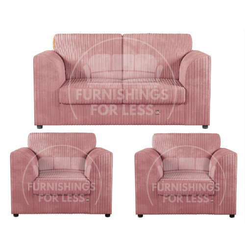 (Pink, 2 Seater + 2 x Armchairs) Luxor Fullback Cord Sofa Set Range