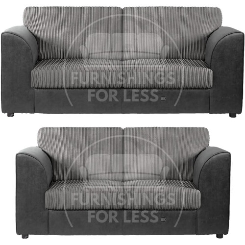 (Black & Grey, 3 & 2 Seater Set) Luxor Fullback Cord Sofa Set Range