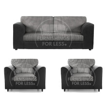 (Black & Grey, 3 Seater + 2 x Armchairs) Luxor Fullback Cord Sofa Set Range