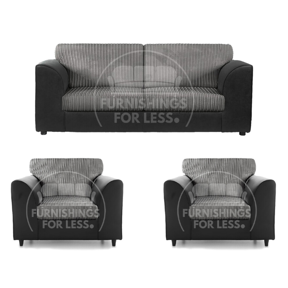 (Black & Grey, 3 Seater + 2 x Armchairs) Luxor Fullback Cord Sofa Set Range-image-OPC-PFCZJ6V-NEW
