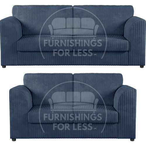 (Navy Blue, 3 & 2 Seater Set) Luxor Fullback Cord Sofa Set Range