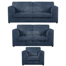 (Navy Blue, 3 & 2 Seater + Armchair) Luxor Fullback Cord Sofa Set Range