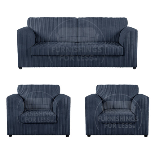 (Navy Blue, 3 Seater + 2 x Armchairs) Luxor Fullback Cord Sofa Set Range
