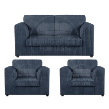 (Navy Blue, 2 Seater + 2 x Armchairs) Luxor Fullback Cord Sofa Set Range