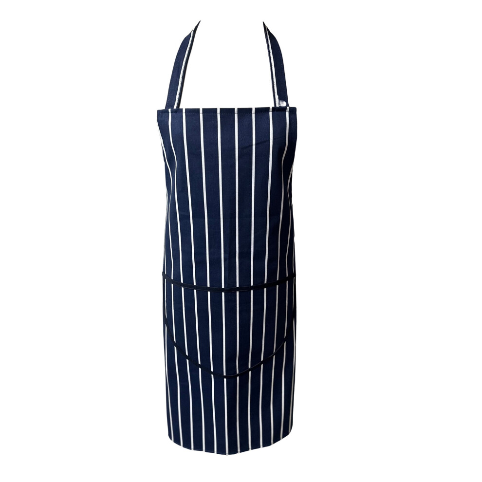 Navy Butchers Apron Striped with Large Round Pocket 60cm x 80cm