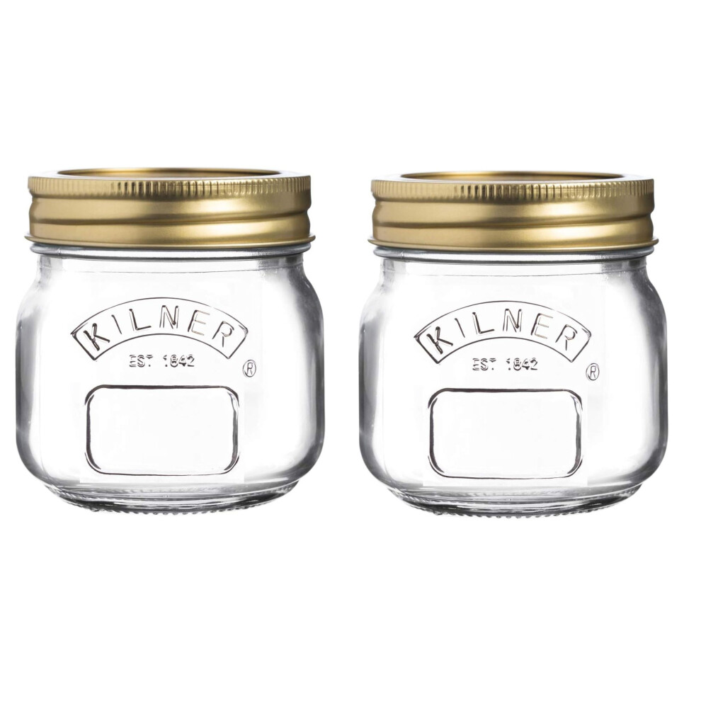 2 Round Kilner Jars Screw Top 0.25L Glass Preserve Jar With Lid 250ml