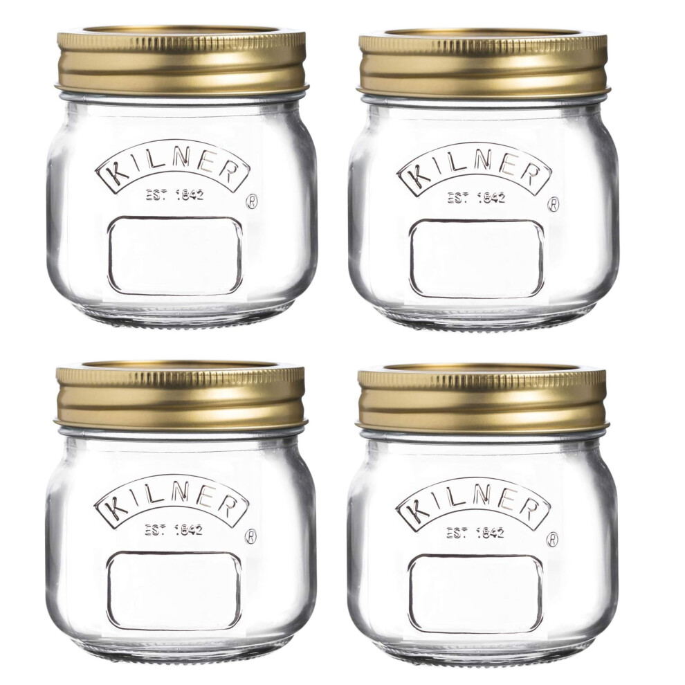 4 Round Kilner Jars Screw Top 0.25L Glass Preserve Jar With Lid 250ml