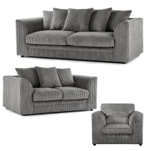 (Grey, 3 & 2 Seater + Armchair) Luxor Scatter Back Cord Sofa Set Range