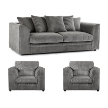 (Grey, 3 Seater + 2 x Armchair) Luxor Scatter Back Cord Sofa Set Range
