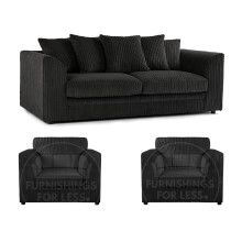 (Black, 3 Seater + 2 x Armchair) Luxor Scatter Back Cord Sofa Set Range