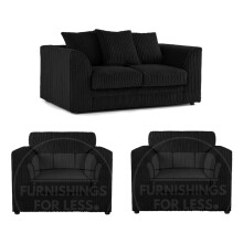 (Black, 2 Seater + 2 x Armchair) Luxor Scatter Back Cord Sofa Set Range