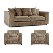 (Coffee, 3 Seater + 2 x Armchair) Luxor Scatter Back Cord Sofa Set Range