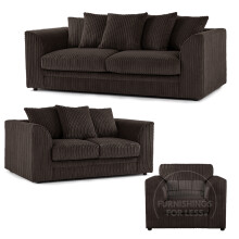 (Chocolate, 3 & 2 Seater + Armchair) Luxor Scatter Back Cord Sofa Set Range