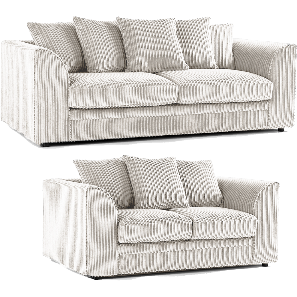 (Silver, 3 & 2 Seater Set) Luxor Scatter Back Cord Sofa Set Range