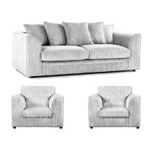 (Silver, 3 Seater + 2 x Armchair) Luxor Scatter Back Cord Sofa Set Range