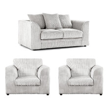 (Silver, 2 Seater + 2 x Armchair) Luxor Scatter Back Cord Sofa Set Range