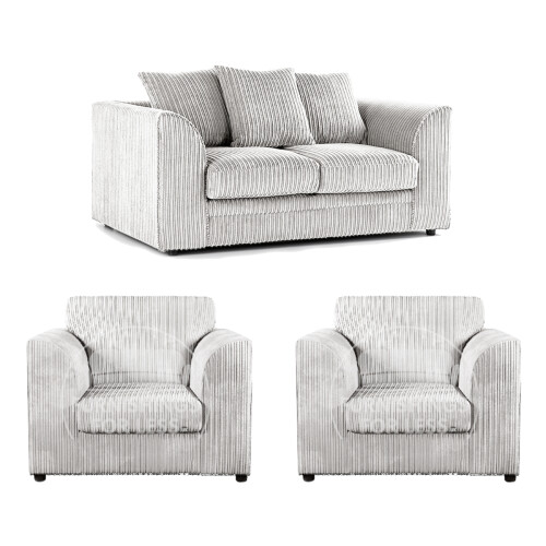 (Silver, 2 Seater + 2 x Armchair) Luxor Scatter Back Cord Sofa Set Range