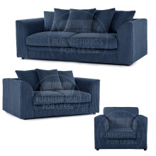 (Marine Blue, 3 & 2 Seater + Armchair) Luxor Scatter Back Cord Sofa Set Range